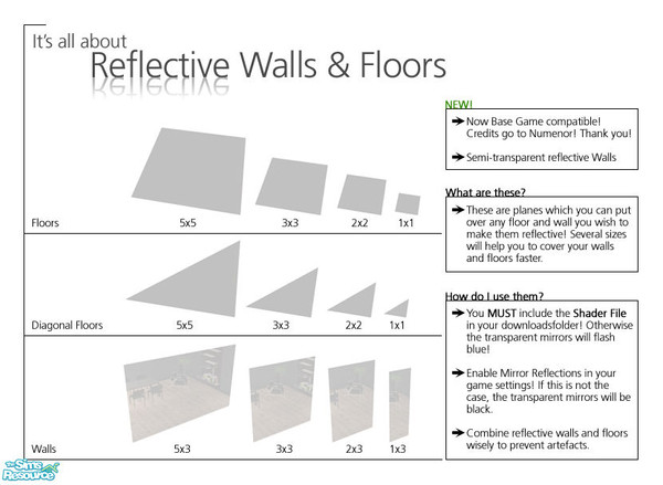 Sims 2 — Millenium - Reflective Walls & Floors by Murano — These semi-transparent mirrors will make your floors and
