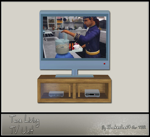 Sims 3 — TaneTV Unit by Shakeshaft — Part of the Tane Living Extras Set, the Tane TV Unit as 3 recolourable parts.