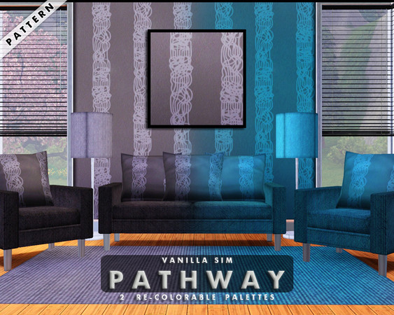 Sims 3 — Pathway by Vanilla Sim — Art deco-styled design of intertwined stripes. Loveseat and Chair pictured from