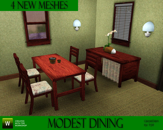 Sims 3 — CD_ModestDining by TSR Archive — A modest diningset with 4 new meshes. Original Creator: Carpe Diem