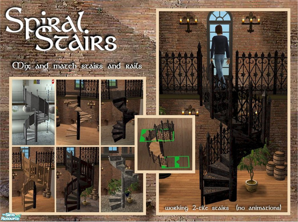 Sims 2 — Spiral Stairs by Cyclonesue — A spiral staircase that occupies just two tiles on each floor. Can be used with or