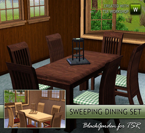 Sims 3 — Sweeping Dining Set by BlackGarden — The dining chair in this set is a real feature chair, with a sweeping arc