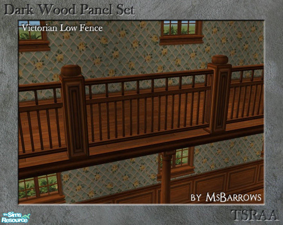 Sims 2 — Dark Wood Low Fence by MsBarrows — My Victorian low fence recoloured to match my dark wood walls and floors.