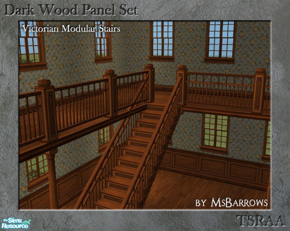 Sims 2 — Dark Wood Modular Stairs by MsBarrows — My Victorian modular stairs recoloured to match my dark wood walls and