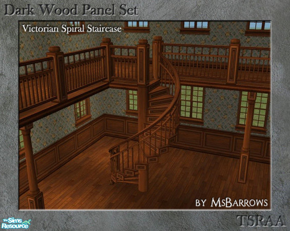 Sims 2 — Dark Wood Spiral Stairs Recolour by MsBarrows — My Victorian spiral stairs recoloured to match my dark wood