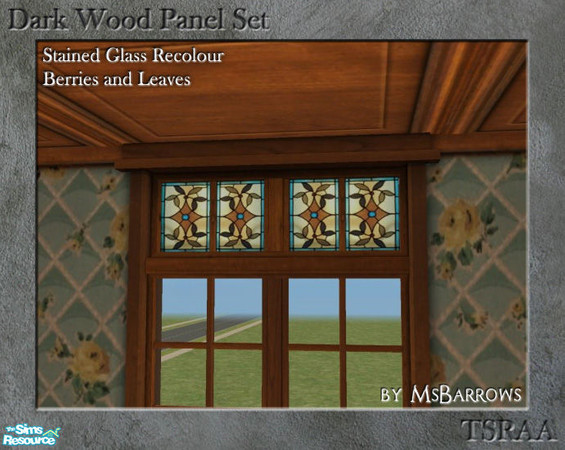 Sims 2 — Dark Wood Stained Glass Recolour by MsBarrows — My Victorian Matrix windows recoloured to match the berries and