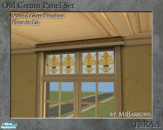 Sims 2 — Old Cream Stained Glass - Fleur de Lis by MsBarrows — My Victorian Matrix windows recoloured to match the fleur