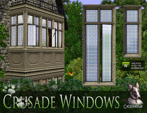 Sims 3 — Crusade Windows and Doors by Cyclonesue — A set of windows (complete with matching door and arch) for old and