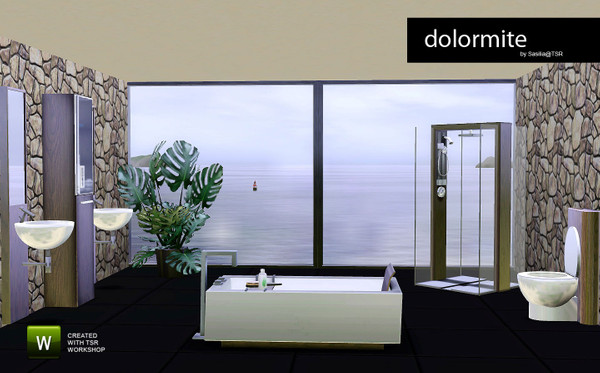 Sims 3 — Bathroom Dolormite by Sasilia — set includes: tub, shower, sink, hutch, mirror and toilet