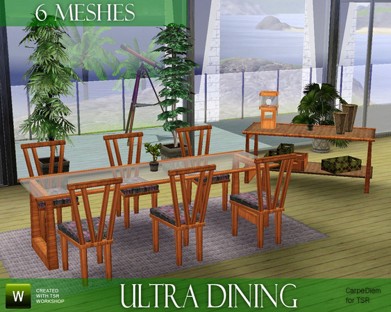 Sims 3 — CD_Ultra Dining by TSR Archive — Dining set with 6 meshes. 3 tile dining glasstable, chair, rug, sidetable,