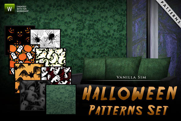 Sims 3 — Halloween Pattern Set by Vanilla Sim — BOOOO!!! Some scary some goofy for all your Halloween needs. Created by
