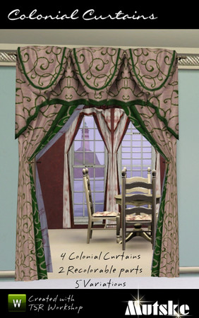 Sims 3 —  Colonial Curtains ** UPDATED ** by Mutske — Set of 4 curtain meshes. Remade them from my curtain Add-on Sims2.