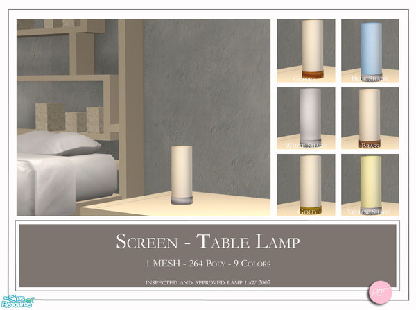 Sims 2 — Screen Table Lamp by DOT — Screen Table Lamp. 1 mesh Plus Recolors. Mix and Match Shade. Sims 2 by DOT of The
