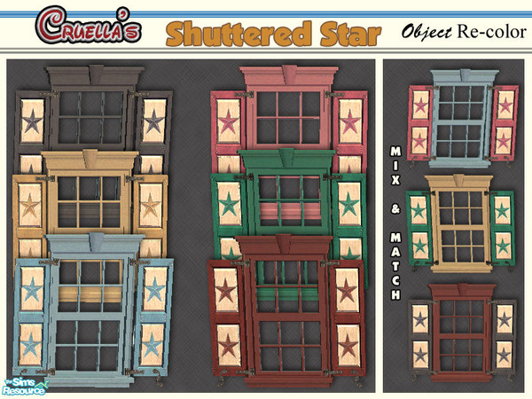 Sims 2 — am_Shuttered_Star by Cruella — Six different colors to mix -n- match. Features popular star design on shutters.
