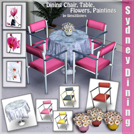 Sims 3 — S2S Sydney Dining by sims2sisters — Set includes dinig chair, table, paintings and flowers