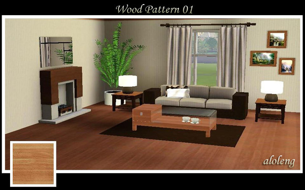 Sims 3 — Wood Pattern 01 by aloleng — The pattern was used at the floor, fireplace, side tables, coffee table, frames and