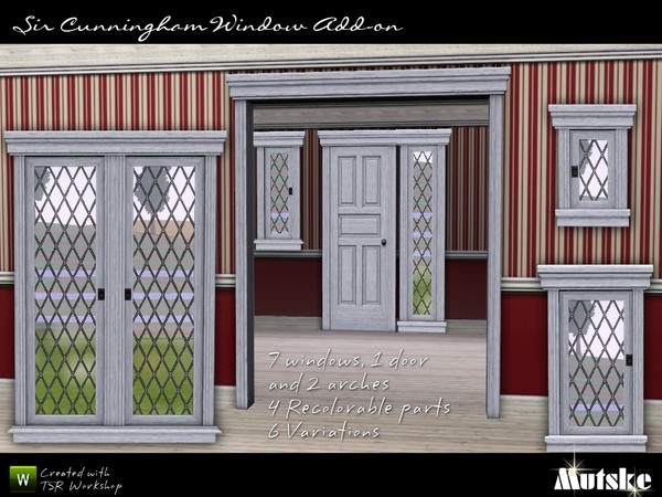 Sims 3 — Sir Cunningham Window Add-on by Mutske — Set of 7 windows, 1 doors and 2 arches matching the Sir Cunningham