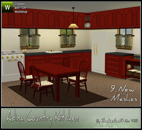 Sims 3 — Adina Country Kitchen by Shakeshaft — The Adina Country Kitchen Set comprises of 9 new meshes, 2 counters, wall