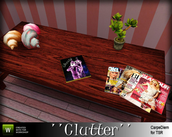 Sims 3 — CD_Clutter by TSR Archive — 4 Magazines-3 variations, 3 shells-3 variations and 1 Ghost Book-3 titles. Some