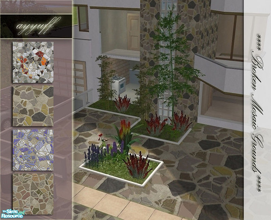 Sims 2 — Broken Mosaic Grounds by ayyuff — 4 terrain paints.