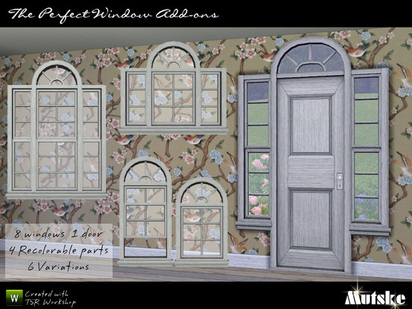 Sims 3 — The Perfect Window Add-ons by Mutske — 8 Windows matching the Perfect Window and 1 door. All 4 Recolorable parts