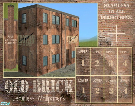 Sims 2 — Derry Brick Seamless Wallpapers by Cyclonesue — *INCLUDES MATCHING CHIMNEY RECOLOUR* A set of old, brick