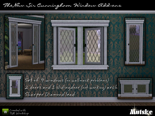 Sims 3 — The New Sir Cunningham Windows by Mutske — Set of 9 windows, 2 glass doors and a arch that looks like a indoor