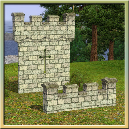 Sims 3 — Castle crenelations (major) by Cyclonesue — Wall decor for castles (found under fences in the game). By