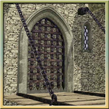 Sims 3 — Castle Portcullis by Cyclonesue — It might open like an ordinary door, but it still intimidates the neighbours.