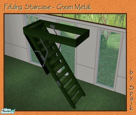 Sims 2 — Folding Staircase - Green REC by Spaik — Recolour in green galvanized metal of my Folding Staircase.