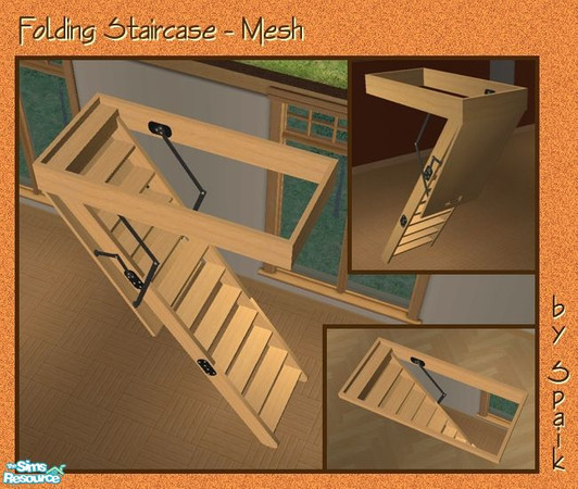 Sims 2 — Folding Staircase - MESH by Spaik — A staircase that takes up only three tiles upstairs and downstairs, perfect