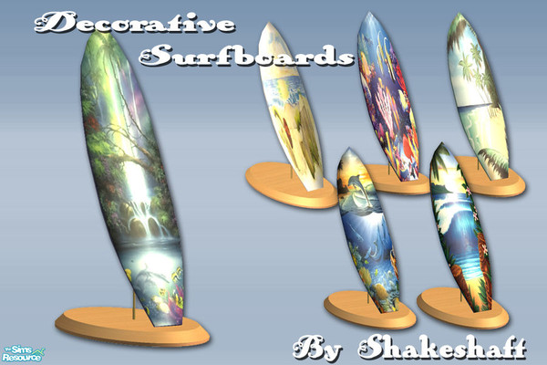 Sims 2 — Decorative Surfboards by Shakeshaft — A set of decorative surfboards, set includes mesh and several recolours...