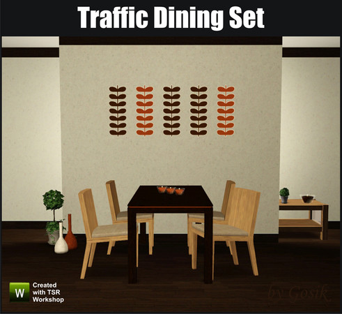 Sims 3 — Traffic Dining Set by Gosik — Traffic Dining Set includes: dining table, dining chair, sideboard, wall sticker,