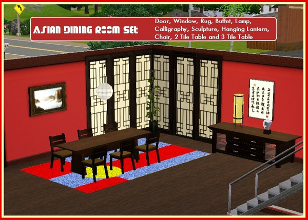 Sims 3 — Asian Dining Room by Dgandy — Dining room set with an Asian flair. Dining room table is in 2 tile and 3 tile.