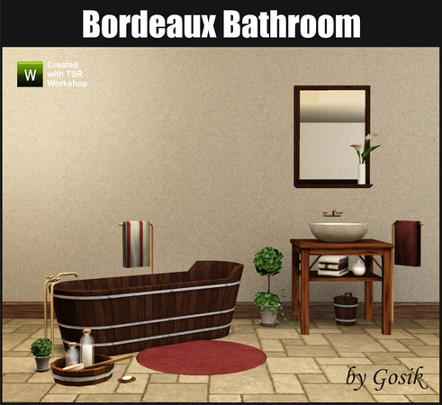 Sims 3 — Bordeaux Bathroom by Gosik — Bordeaux Bathroom includes 10 parts: bathtub, sink, mirror with a shelf and a