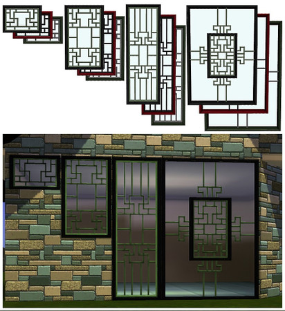 Sims 3 — Oriental Windows by Dgandy — 4 styles that come in 3 pre-set colors.