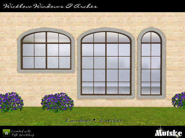 Sims 3 — Wicklow Windows and Arches by Mutske — Set of 8 windows, 2 and arch. All have 4 recolorable parts and 3