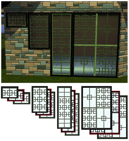 Sims 3 — Oriental Windows Set 2 by Dgandy — Choose from 4 styles and 3 pre-set colors.