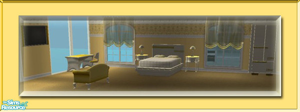 Sims 2 — Shiny Vanilla Set by terriecason — A set of bedroom and livingroom recolors in shiny vanilla and gold. Bedroom