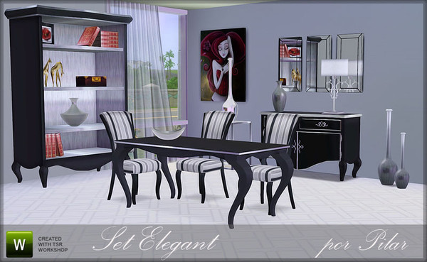 Sims 3 — Set Elegant by Pilar — This is a set composed of the following items: Table end, Table dining, Chair dining,