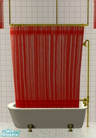 Sims 2 — Red Bathroom Set - Shower Tub Curtain by Riverwillows — A matching set of small window, tub, and shower