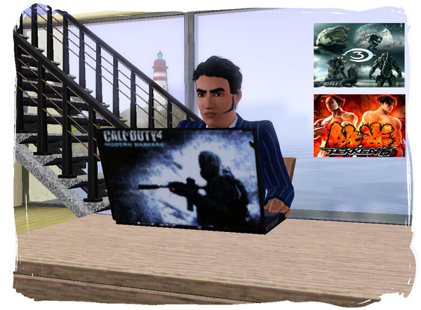 Sims 3 — Custom Laptops by f00tball — Custom Laptops 3 Video Game Themed Laptops, Tekken 6, Cal Of Duty 4 And Halo 3. All