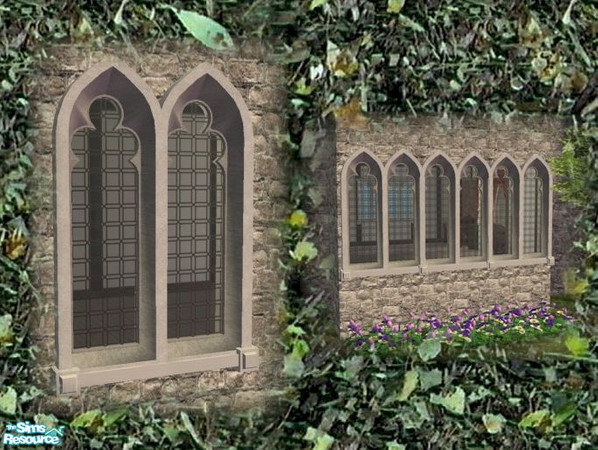 Sims 2 — Gothic Wide Norman Window by Cyclonesue — Make windows of ANY size with this double window! Seamless join. Don't