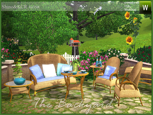 Sims 3 — The Backyard by ShinoKCR — Wickeroutdoorset for the Themeweek Garden Includes Arm/Diningchair and Loveseat with