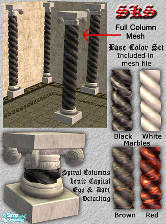 Sims 2 — Spiral Columns With Ionic Capitol - Full Column-Mesh by 71robert13 — Structural full column mesh file, include