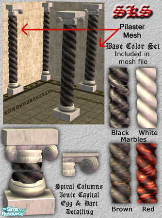 Sims 2 — Spiral Columns With Ionic Capitol - Full Pilaster - Mesh by 71robert13 — Ornamental Pilaster (1/2 column) to