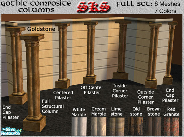 Sims 2 — Gothic Composite Column Set by 71robert13 — 1 storied set of 1 structural column & 5 decorative pilasters:
