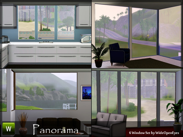 Sims 3 — Panorama Windows by wideopeneyes — This set of windows has a very thin frame. The Full size ones go from floor