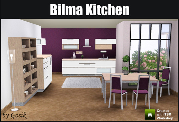 Sims 3 — Bilma Kitchen by Gosik — A modern style kitchen containing 23 parts: 4 counters, 2 high counters, 3 cabinets, 2