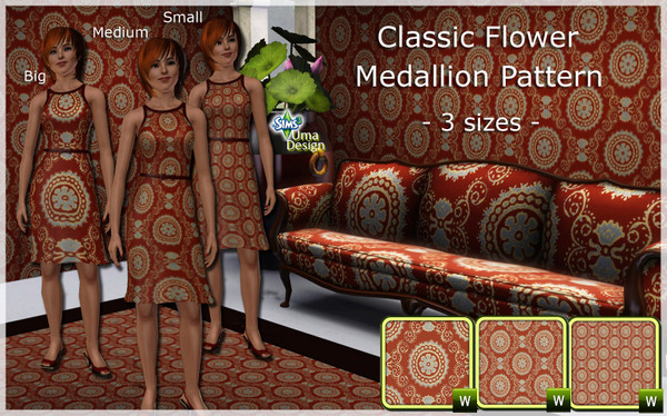Sims 3 — Classic Flower Medallion Pattern SET by Uma Design — A colorful but classic pattern that comes in 3 sizes for